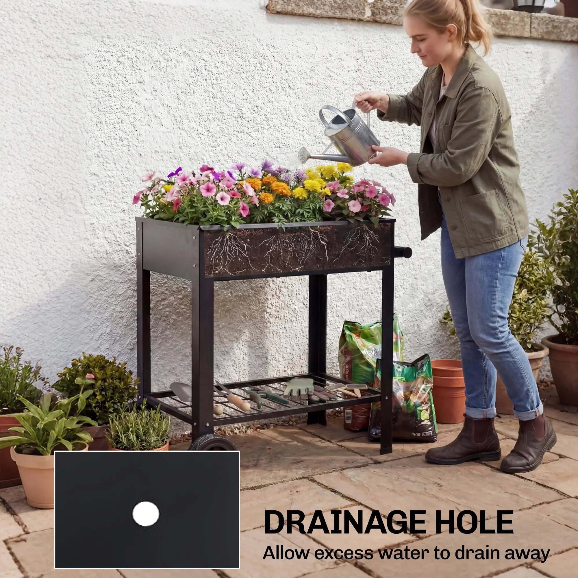Metal Raised Garden Bed, Elevated Planter Box, 31.5