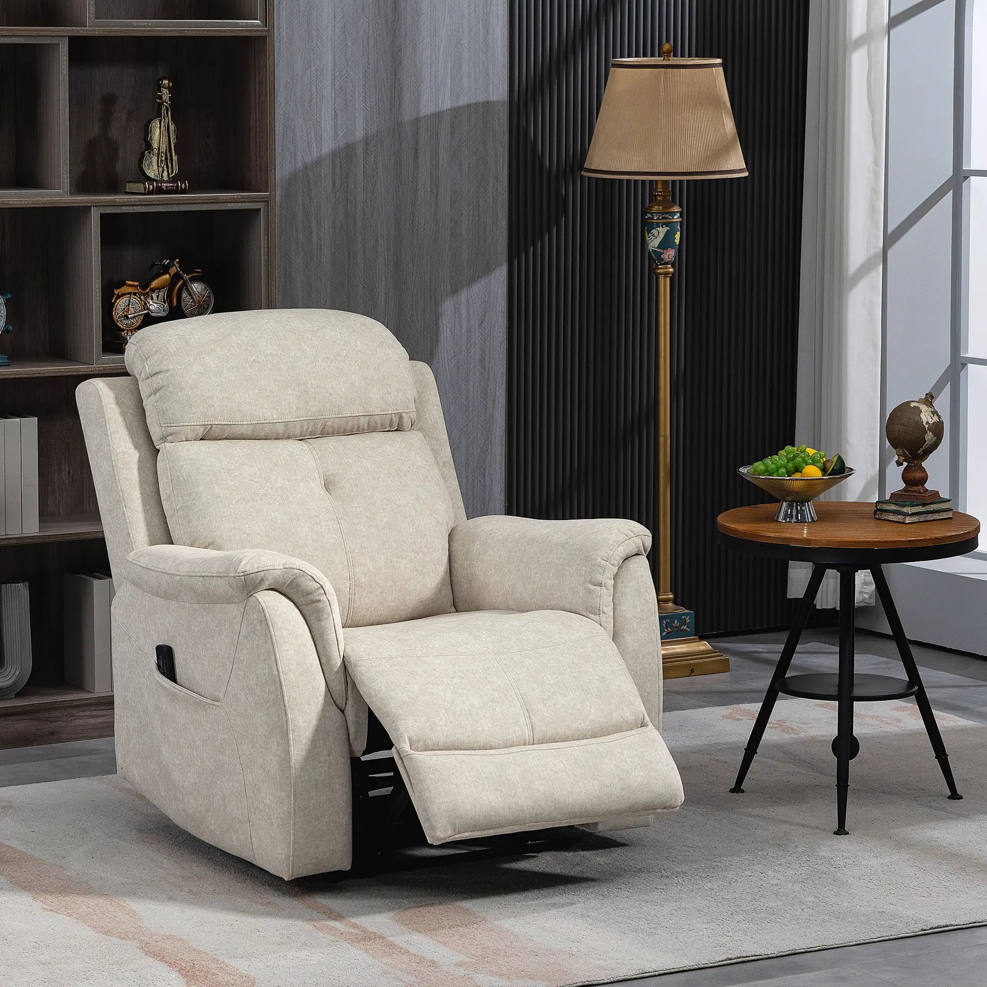 Manual Recliner Chair, Vibration Massage, Living Room, Side Pockets, Beige Single Sofas at Gallery Canada