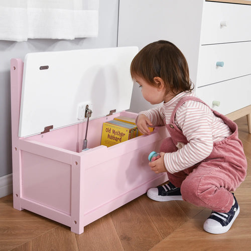 2-in-1 Wooden Kids Toy Box, Storage Bench Seat, Pink