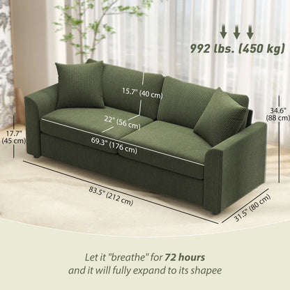 3 Seater Sofa, 83.5" Upholstered Couch, Pocket Spring, 2 Cushions, Green 3-Seater Sofas at Gallery Canada
