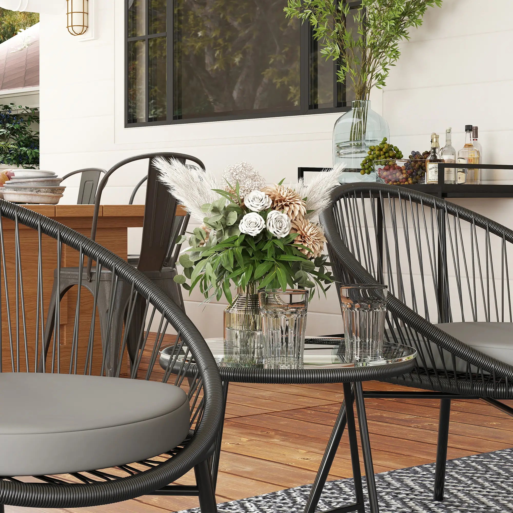 3-Piece Wicker Patio Set, Soft Cushions, Glass Tabletop, Black Bistro Sets at Gallery Canada