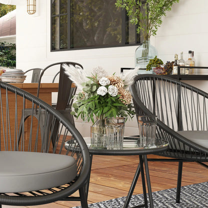3-Piece Wicker Patio Set, Soft Cushions, Glass Tabletop, Black Bistro Sets at Gallery Canada