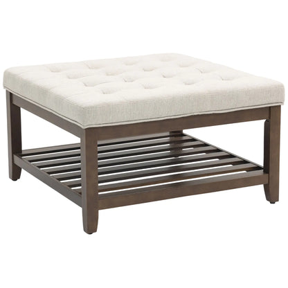 32 Inch Ottoman Coffee Table, Beige Linen Upholstered Storage Footstool, Beige Coffee Tables at Gallery Canada