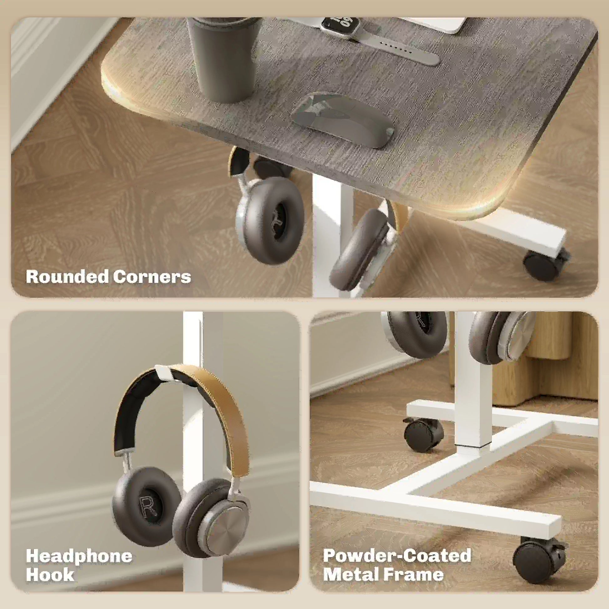 Height Adjustable Standing Desk, Pneumatic Sit Stand Desk with Wheels and Headphone Hook, Grey Office Desks & Work Stations at Gallery Canada
