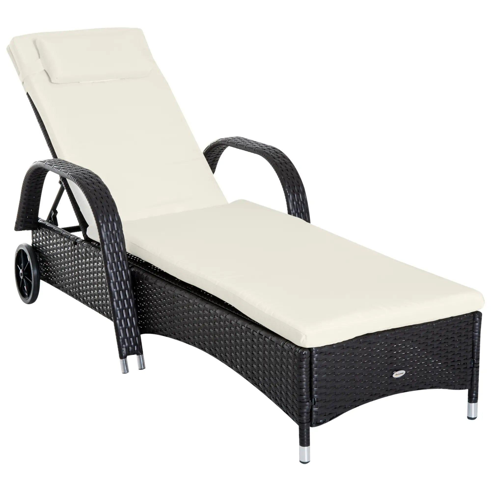 Wicker Chaise Lounge, Outdoor PE Rattan Sun Lounger, Adjustable Backrest, 5-Level, Deep Coffee Cream White, Cream White Chaise Loungers Deep Coffee at Gallery Canada