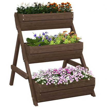 3 Tier Elevated Planter Box, Wooden Raised Garden Bed, 26" x 30" x 30", Carbonized Elevated Garden Beds at Gallery Canada