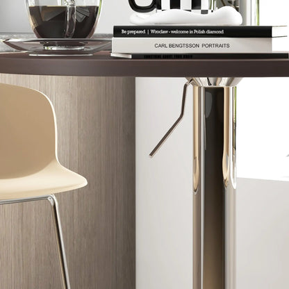 Adjustable Round High Top Bar Table, Swivel Top, Steel Base, Walnut Bar Tables & Dining Tables at Gallery Canada