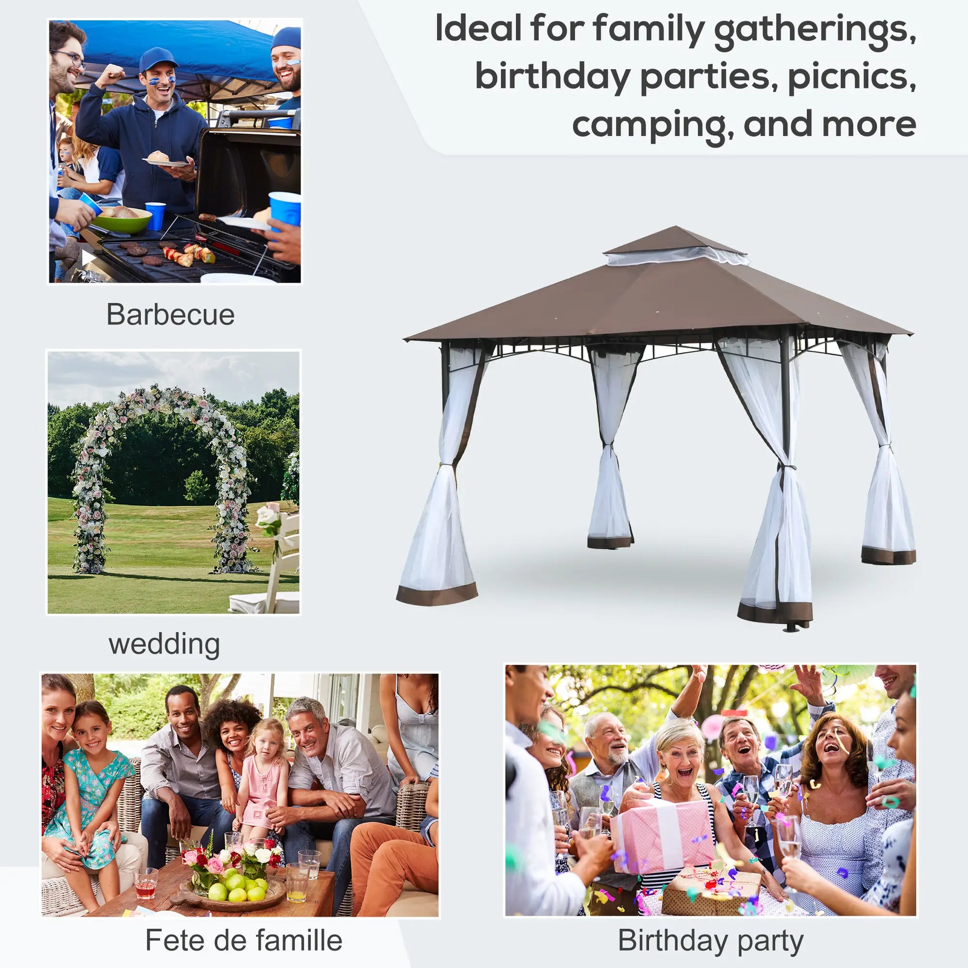 10' x 10' Garden Gazebo, Double Tier Canopy, Sunshade Tent, Anti-UV Roof, Metal Frame, Coffee Gazebos at Gallery Canada