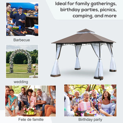 10' x 10' Garden Gazebo, Double Tier Canopy, Sunshade Tent, Anti-UV Roof, Metal Frame, Coffee Gazebos at Gallery Canada