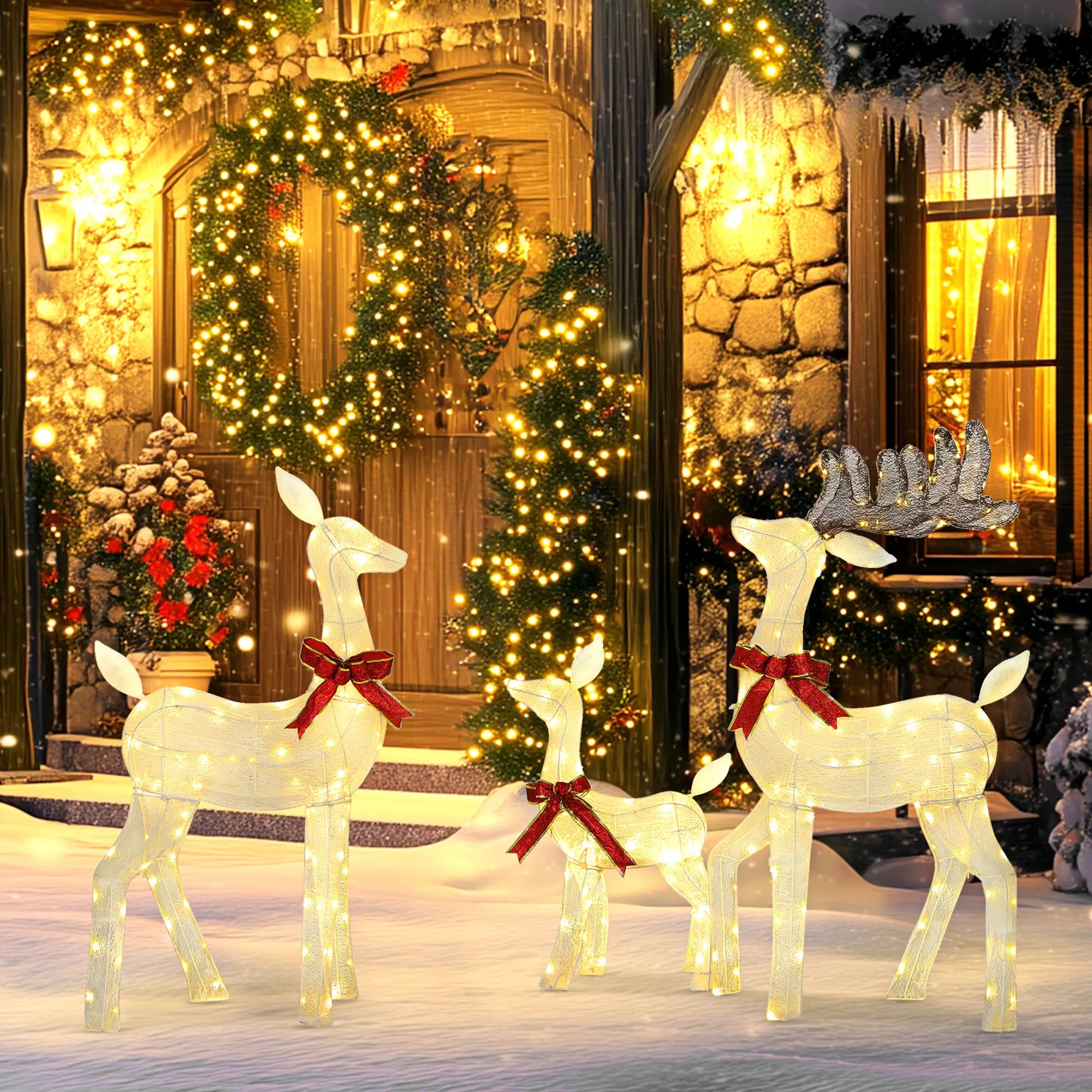3 Piece Lighted Christmas Reindeer Family, 55 Inch LED Outdoor Decor Christmas Decorations at Gallery Canada