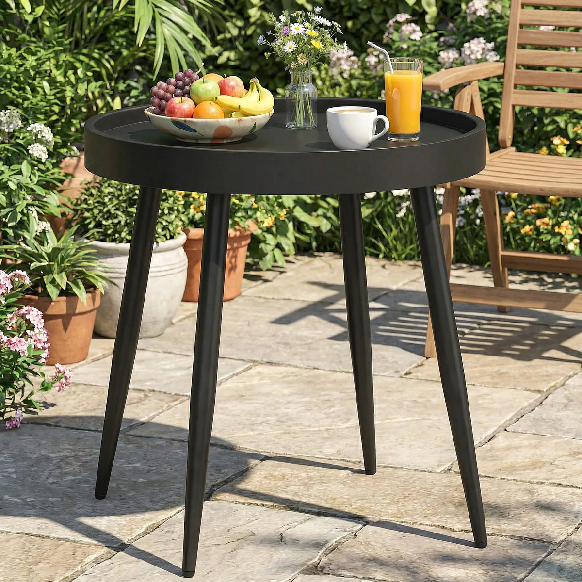 19.5" Round Patio Table, Small Outdoor Coffee Side Table, Black Patio Side Tables at Gallery Canada
