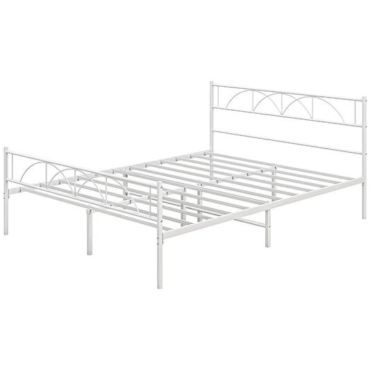 Metal Full Bed Frame with Headboard, Steel Slat Support, Underbed Storage Bed Frames White at Gallery Canada