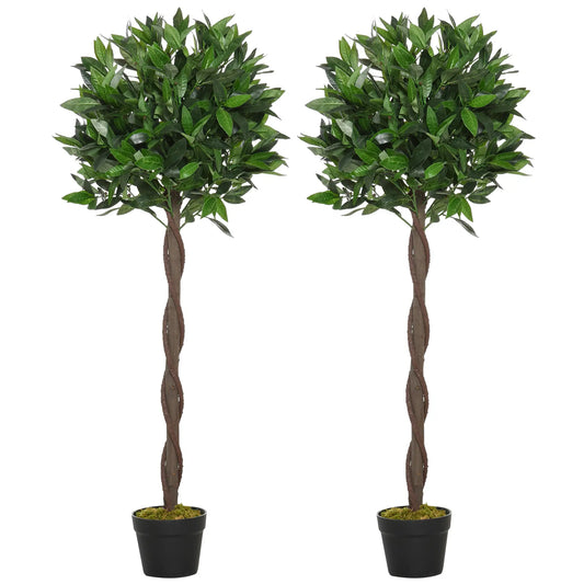 4FT Artificial Laurel Tree Set, Lifelike Fake Plant, Green