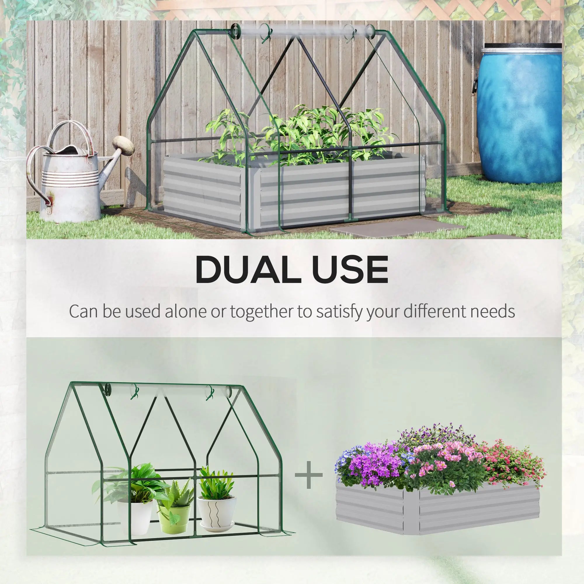 Steel Outdoor Raised Garden Bed, Greenhouse Cover, Roll Up Door, 50