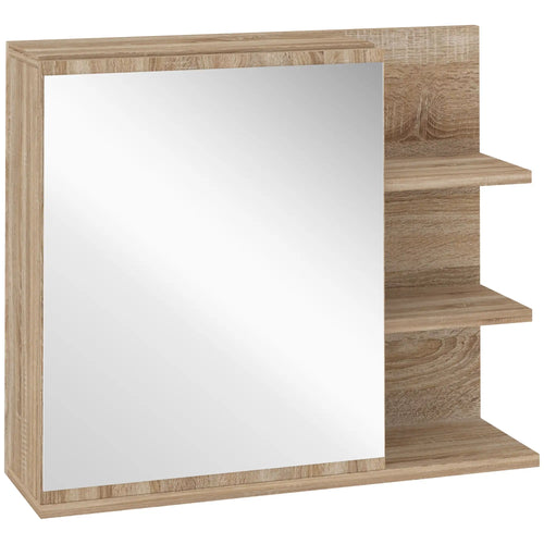 Medicine Cabinet with Mirror, Wall Mounted, 3 Open Shelves, Natural