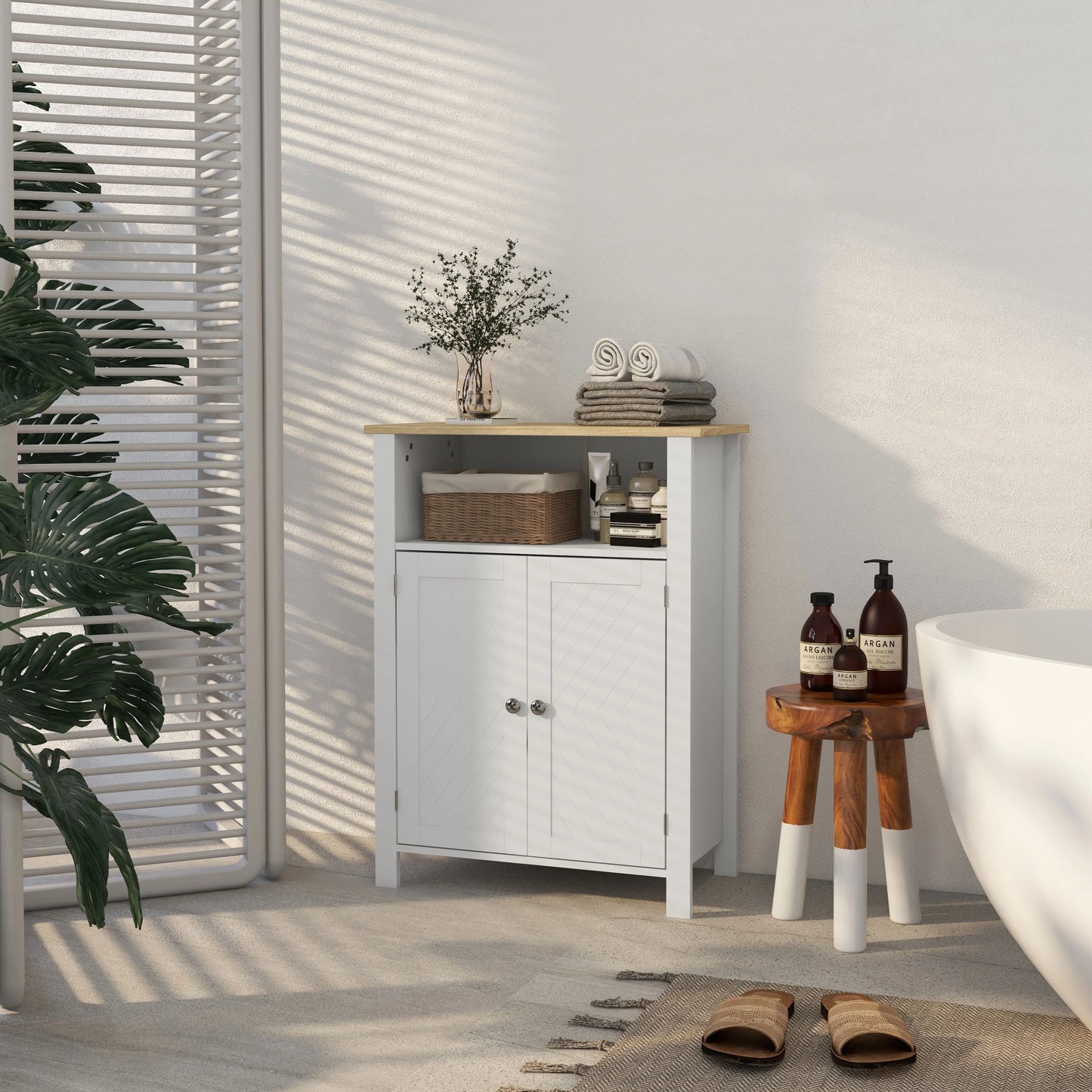 Freestanding Bathroom Floor Cabinet, Flat Doors, Adjustable Shelf, White Bathroom Cabinets at Gallery Canada