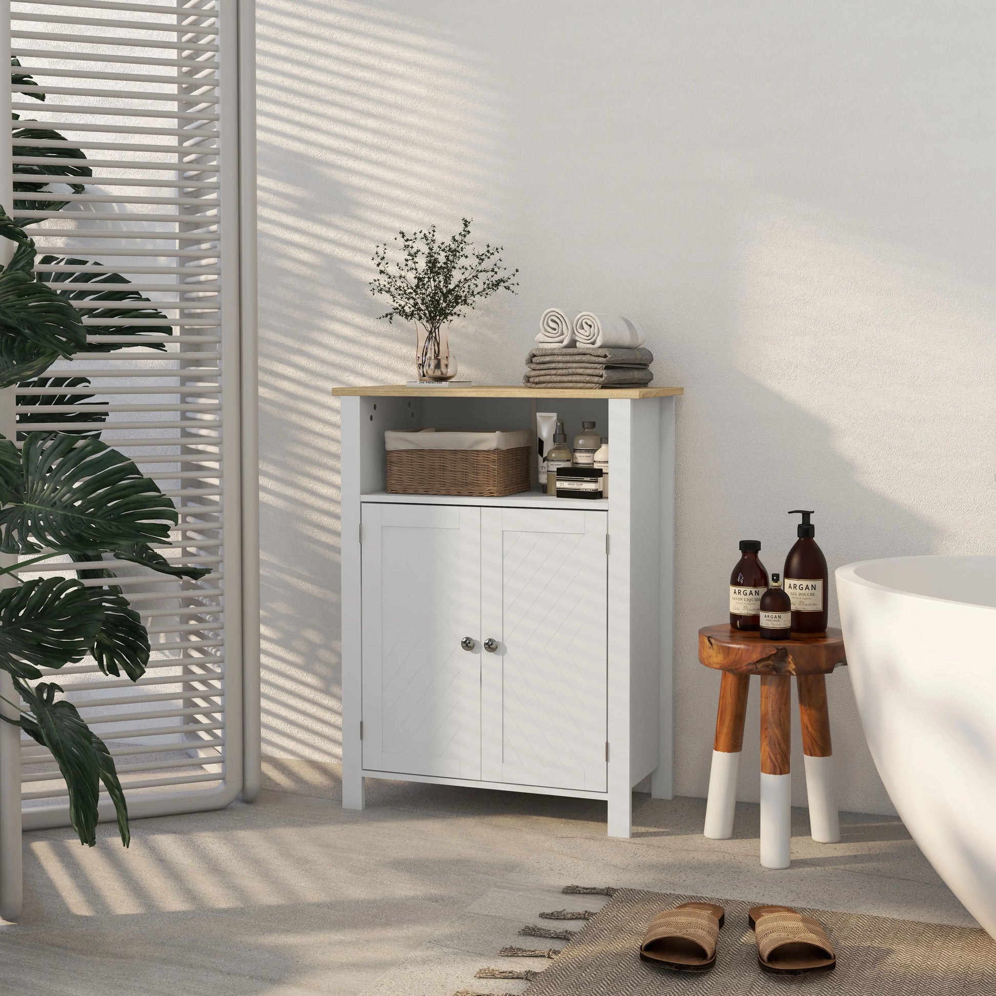 Freestanding Bathroom Floor Cabinet, Flat Doors, Adjustable Shelf, White Bathroom Cabinets at Gallery Canada