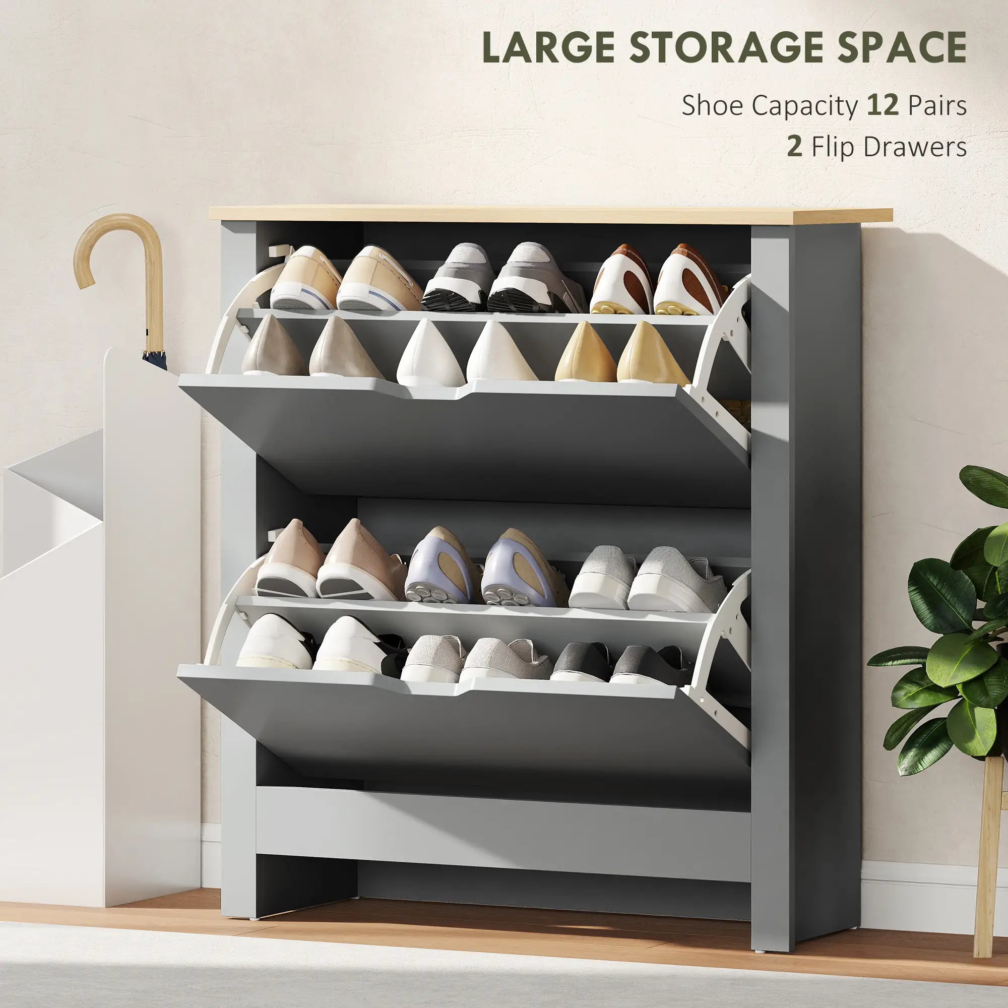 Shoe Storage Cabinet, 2 Flip Drawers, Adjustable Shelves, Light Grey Shoe Storage Cabinets & Racks at Gallery Canada