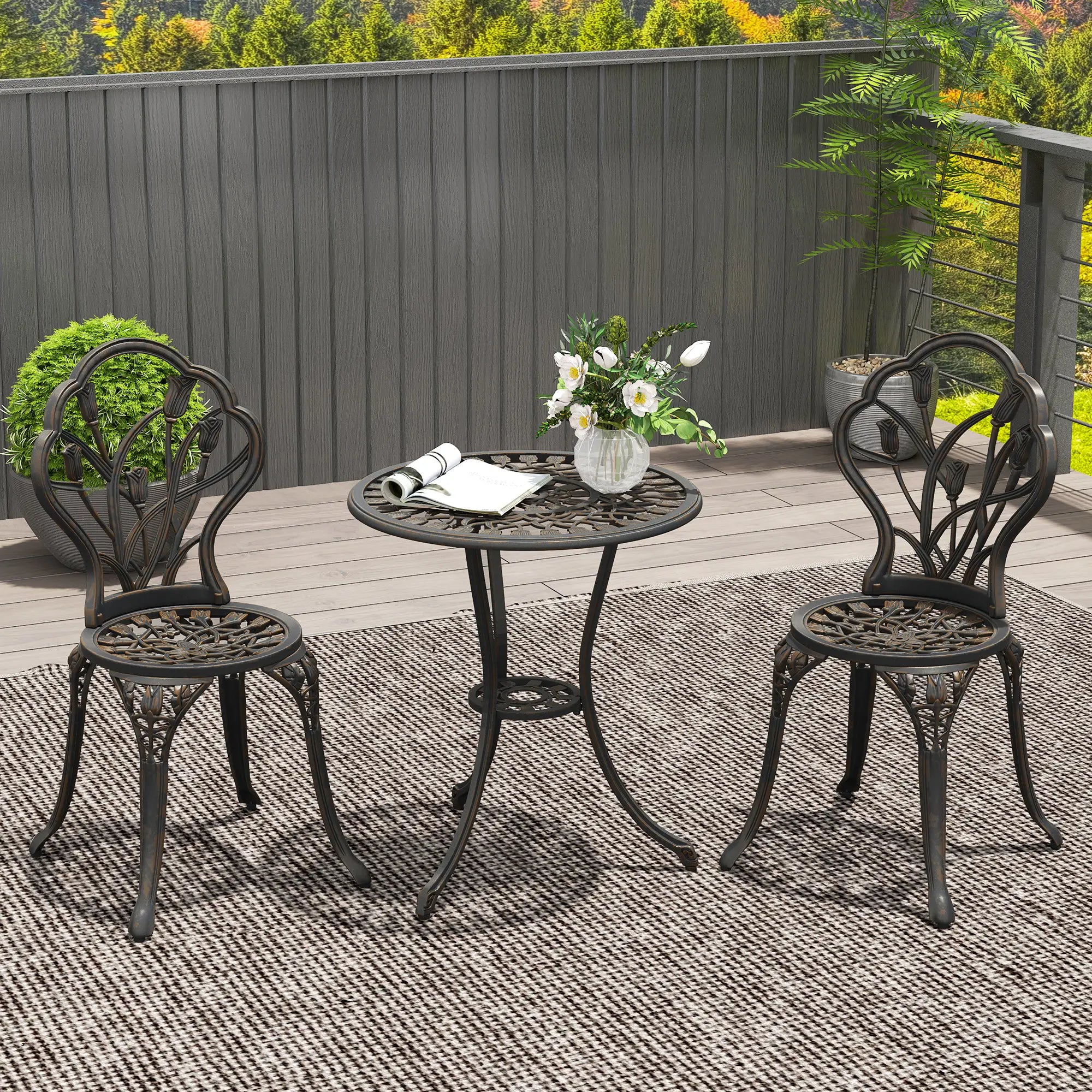 3PCs Patio Bistro Set, Cast Aluminum Table and Chairs, Bronze Bistro Sets at Gallery Canada