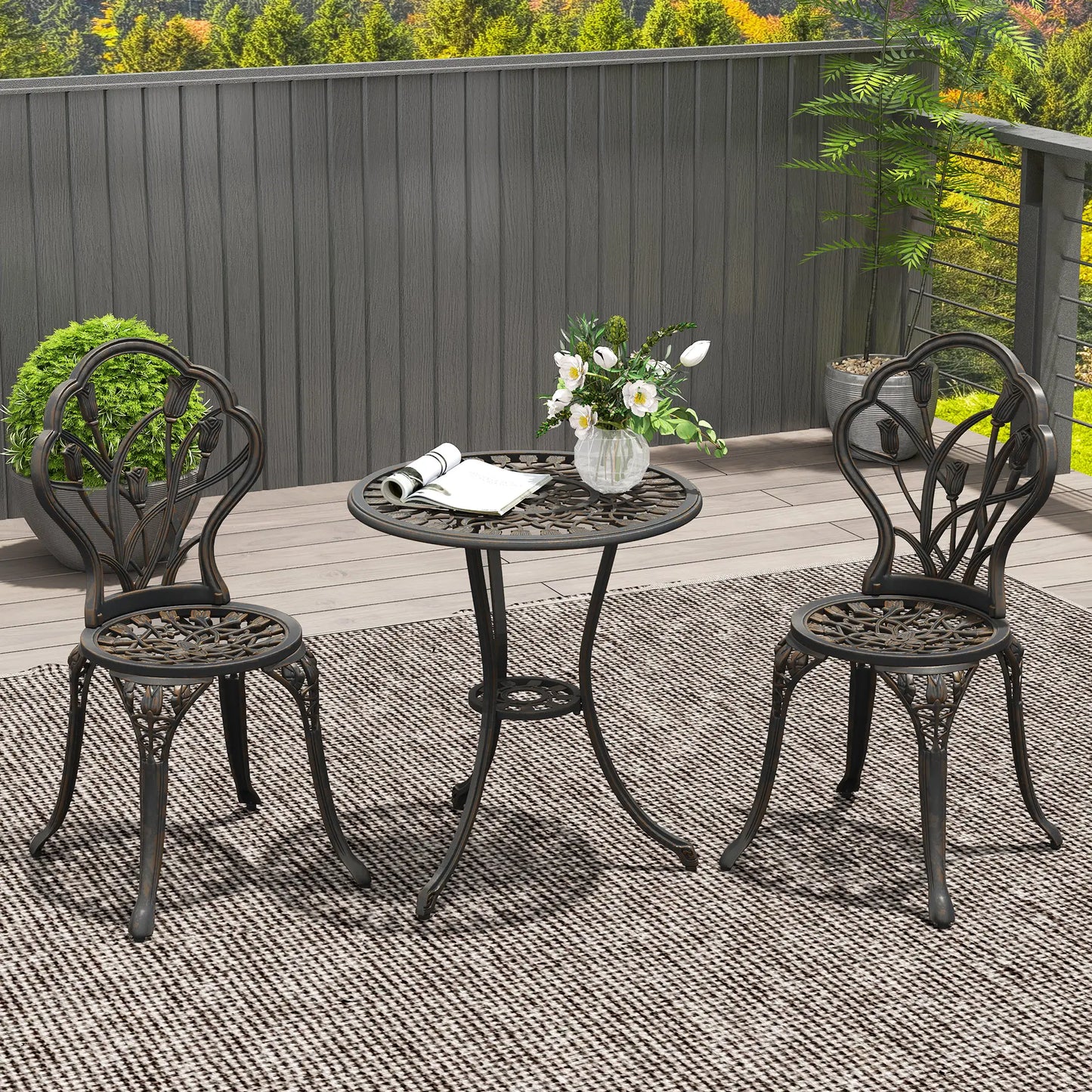3PCs Patio Bistro Set, Cast Aluminum Table and Chairs, Bronze Bistro Sets at Gallery Canada