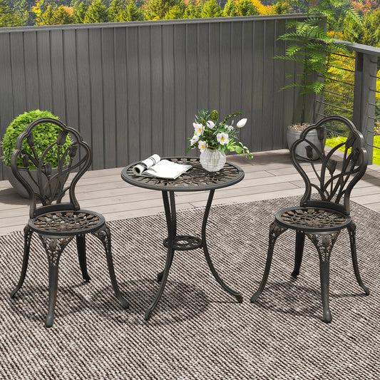 3PCs Patio Bistro Set, Cast Aluminum Table and Chairs, Bronze Bistro Sets Bronze at Gallery Canada