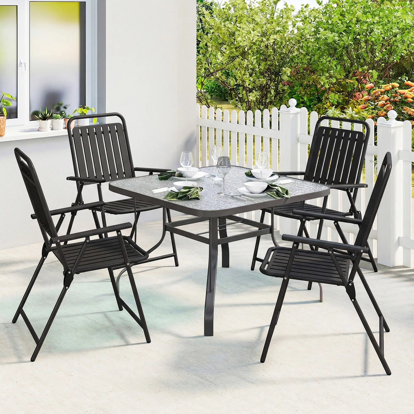 Folding Garden Chairs, Set Of 4, Steel Frame With Armrests, Black Patio Chairs at Gallery Canada