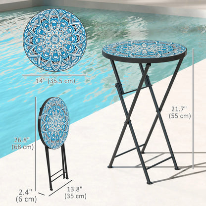 Mosaic Outdoor Patio Side Table, 14" Round, Steel Frame, Blue Patio Side Tables at Gallery Canada