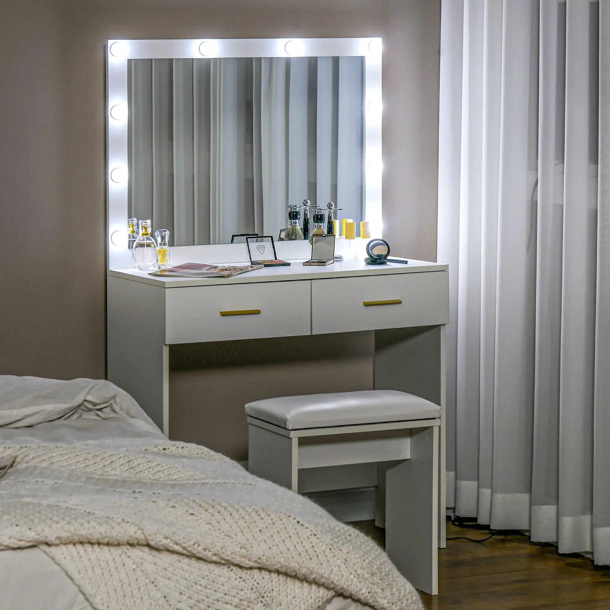 Makeup Vanity Desk Set with Stool, LED Mirror, Drawers, White Dressing & Vanity Tables at Gallery Canada