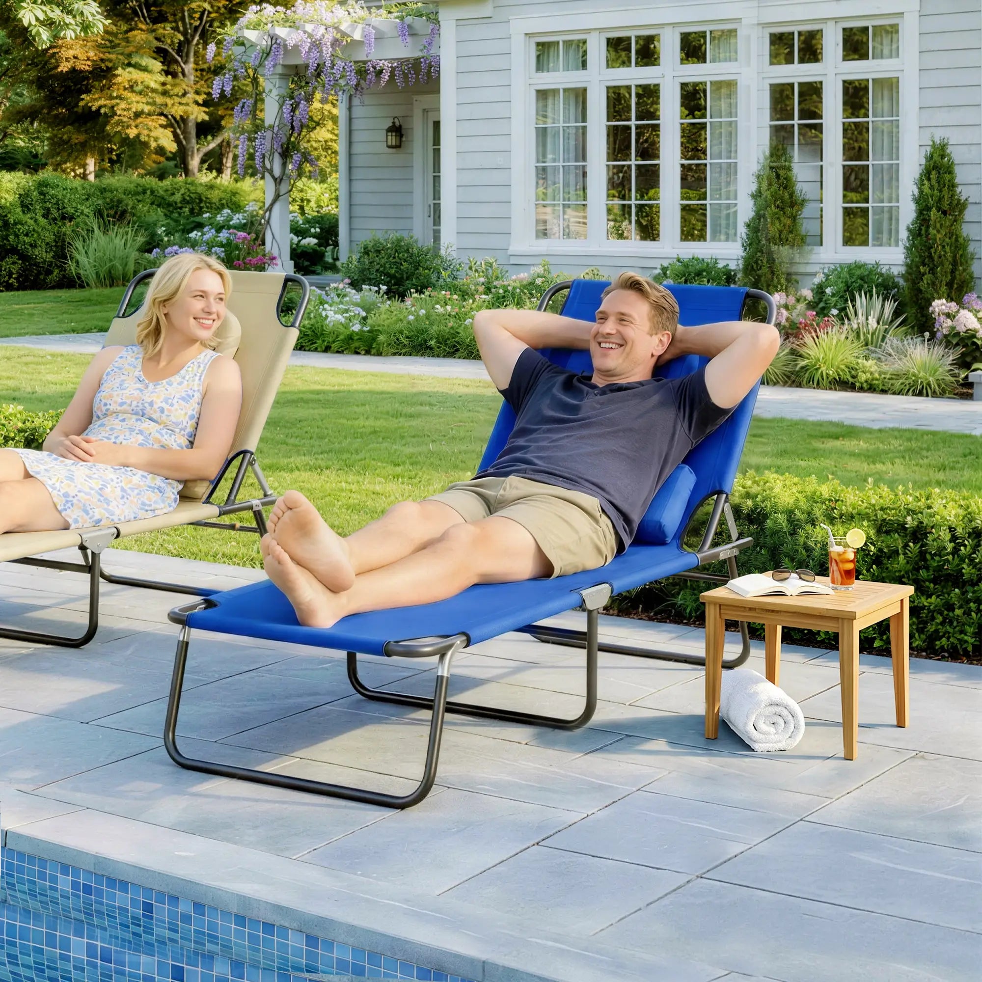 Folding Outdoor Lounge Chair, Portable, 4-Position Adjustable, Blue Lounger Chairs at Gallery Canada