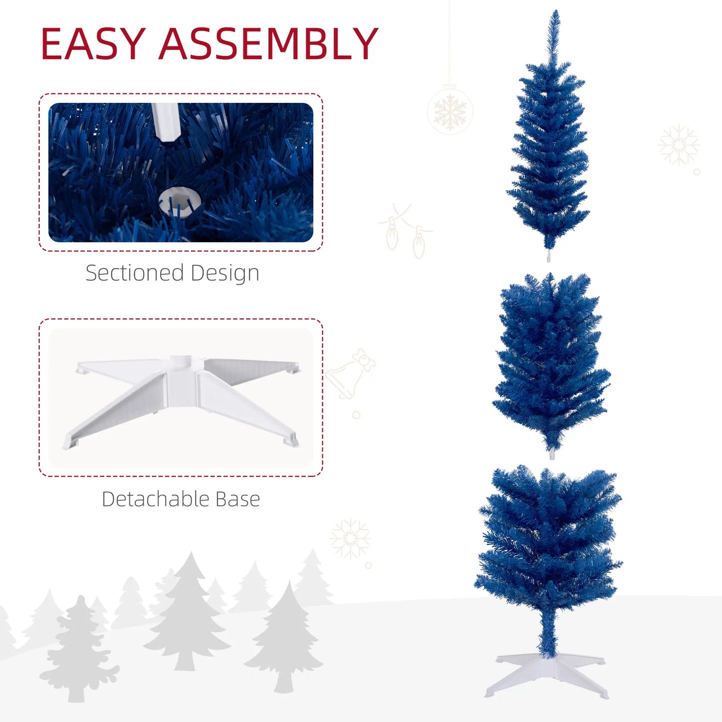 7' Slim Artificial Christmas Tree, Realistic Branches, Deep Blue Pencil Christmas Trees at Gallery Canada