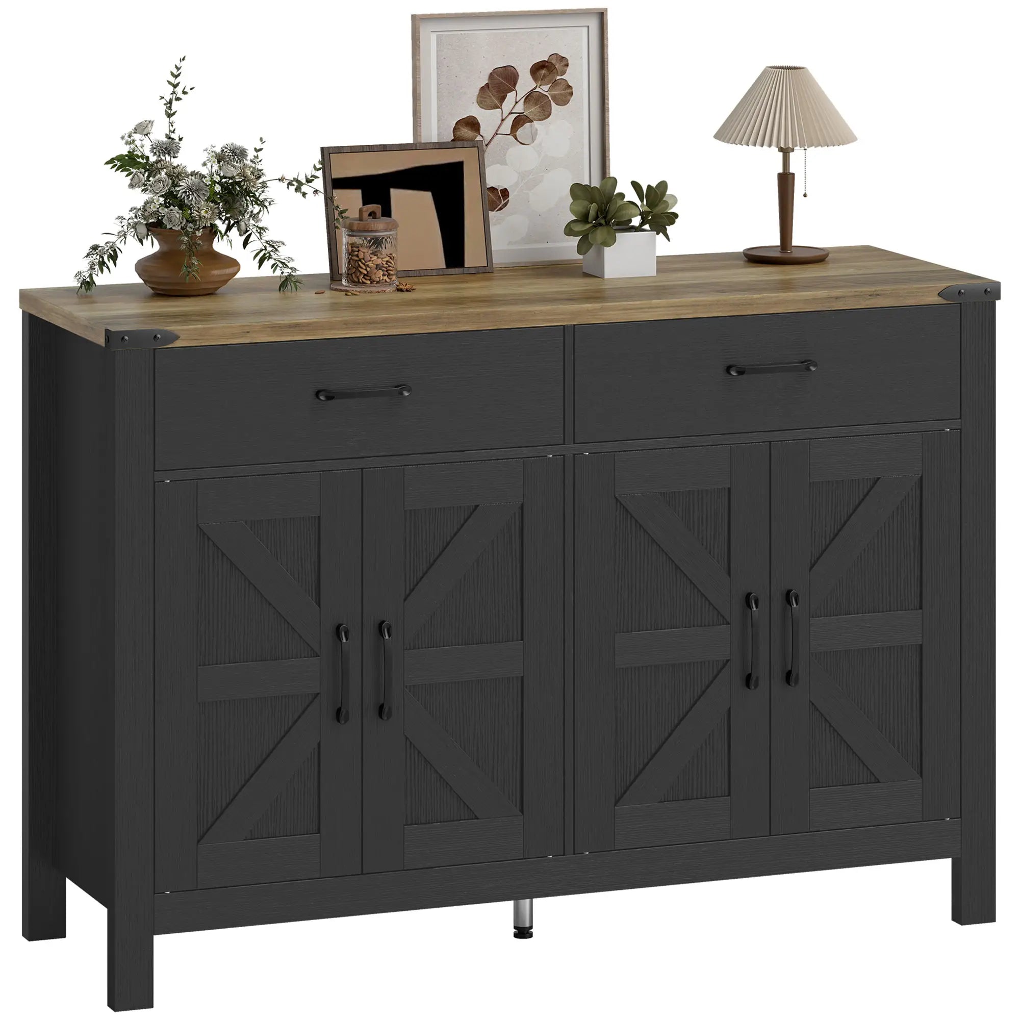 Farmhouse Sideboard Buffet Cabinet, 2 Drawers, Shelves Storage Cabinets at Gallery Canada