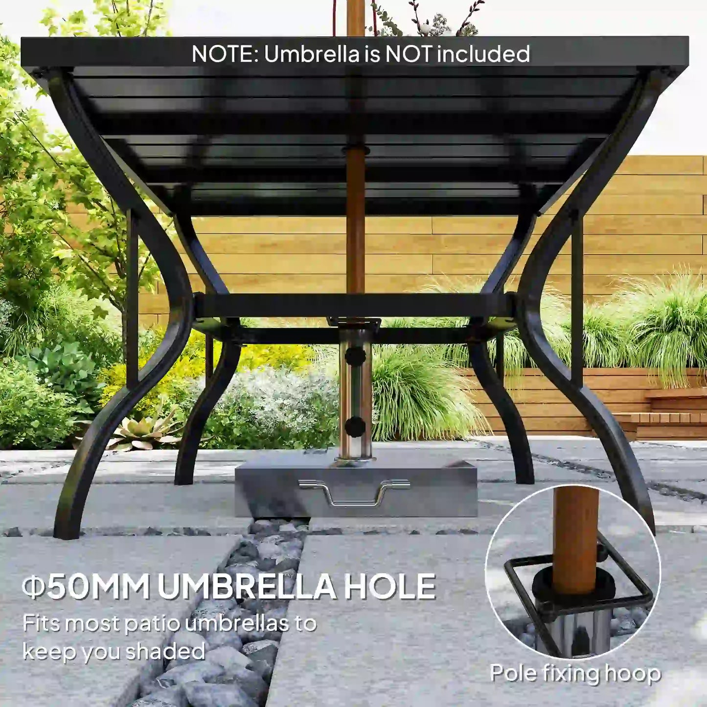 37" Square Outdoor Dining Table, Galvanized Steel, Slatted Top, Black Patio Dinning Tables at Gallery Canada