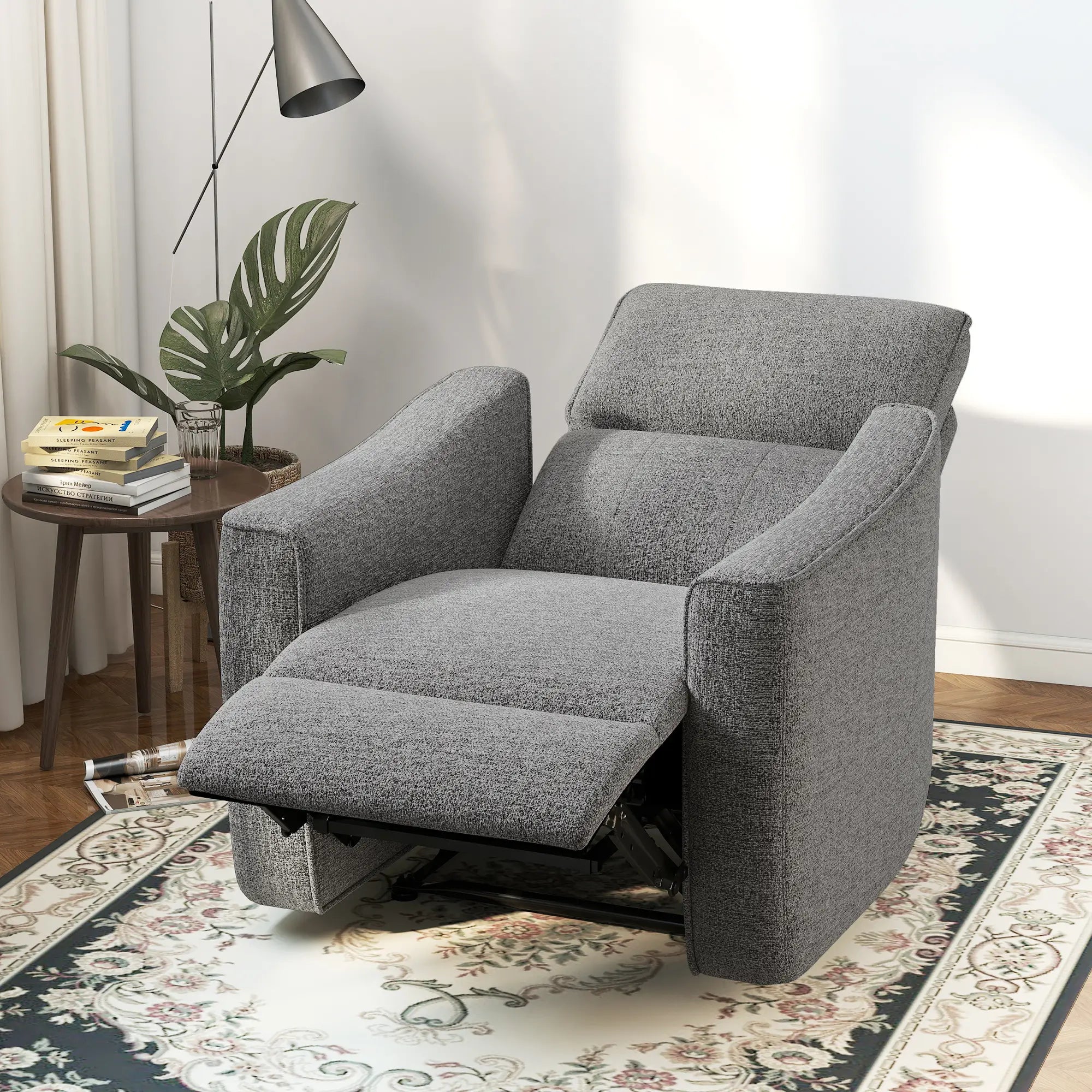Power Recliner Chair, Linen-Look Fabric, USB Ports, Footrest, Dark Grey Sofas & Reclining Chairs at Gallery Canada