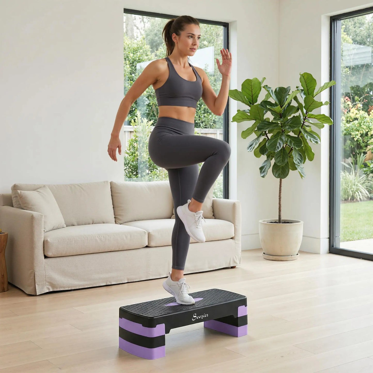 Aerobic Exercise Step Platform, 4"/6"/8" Adjustable Aerobic Stepper with Risers, Workout Stepper for Home Gym, Purple Aerobic Equipment at Gallery Canada