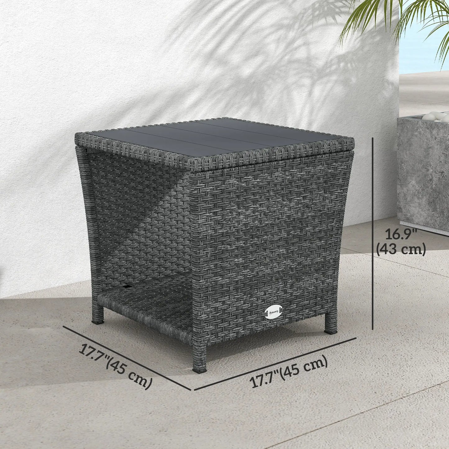 17.7" Square Wicker Side Table, Storage Shelf, Grey Patio Side Tables at Gallery Canada