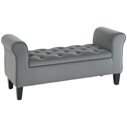 Button Tufted Storage Ottoman Bench, 70 Inches, Grey Storage Ottomans & Benches at Gallery Canada