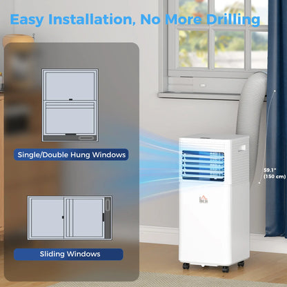 Climatiseur Portable 8000 BTU, Ventilateur, Déshumidificateur, Télécommande, Minuterie 24H, Blanc