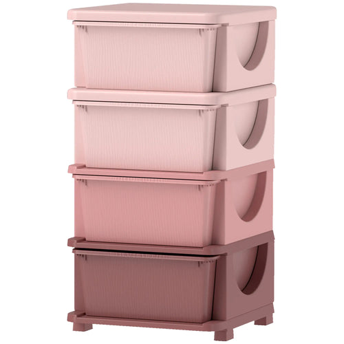 4 Tier Toy Organizer, 4 Plastic Drawers, Pink
