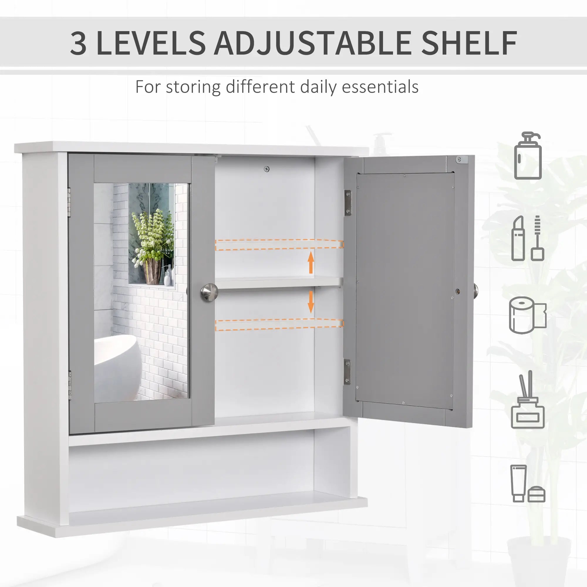 3-Piece Bathroom Set, Tall and Small Cabinets, Wall Mount Mirror, White Storage Cabinets at Gallery Canada
