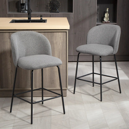 Set of 2 Counter Height Barstools, Upholstered Linen with Backrest, Dark Grey Bar Stools at Gallery Canada