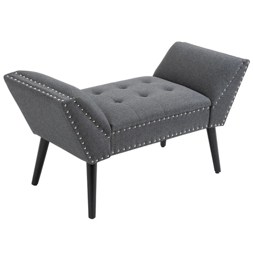 Modern Upholstered Bench, Bedroom Hallway Bench, Arms Nailhead Trim
