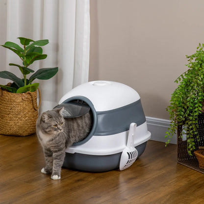Foldable Cat Litter Box with Lid, Covered, White and Grey Cat Litter Box Enclosures at Gallery Canada