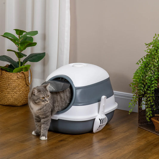 Foldable Cat Litter Box with Lid, Covered, White and Grey Cat Litter Box Enclosures White and Grey at Gallery Canada