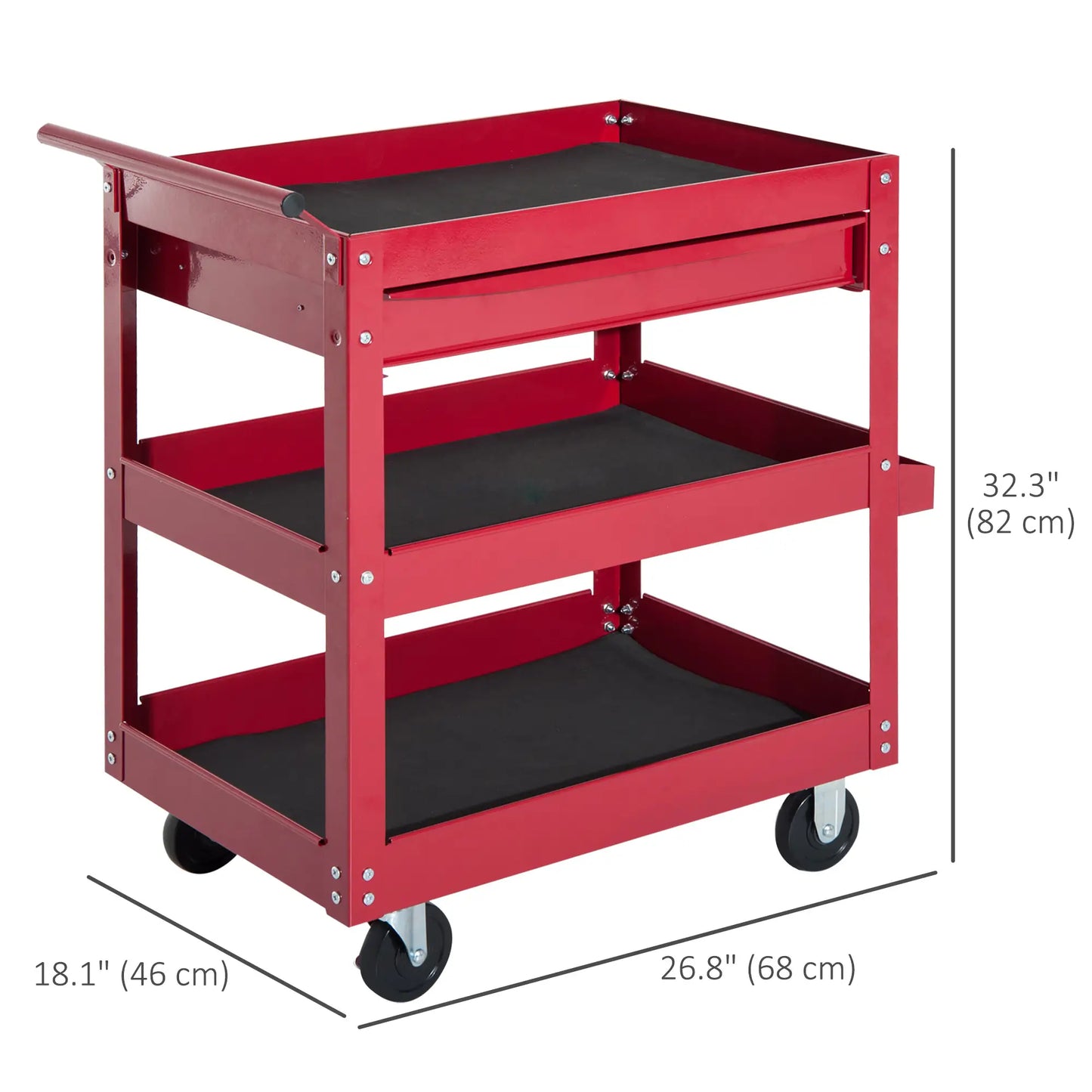 3-Tier Rolling Tool Cart, Drawer and Side Box, 132 LBS Capacity, Red Tool Organizers at Gallery Canada
