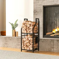 2-Tier Metal Firewood Rack, 4 Fireplace Tools, Black Firewood Racks at Gallery Canada
