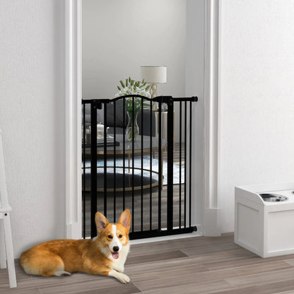 Barrière pour chien extra haute avec porte, ajustement par pression, fermeture automatique, 29-34 pouces, noir