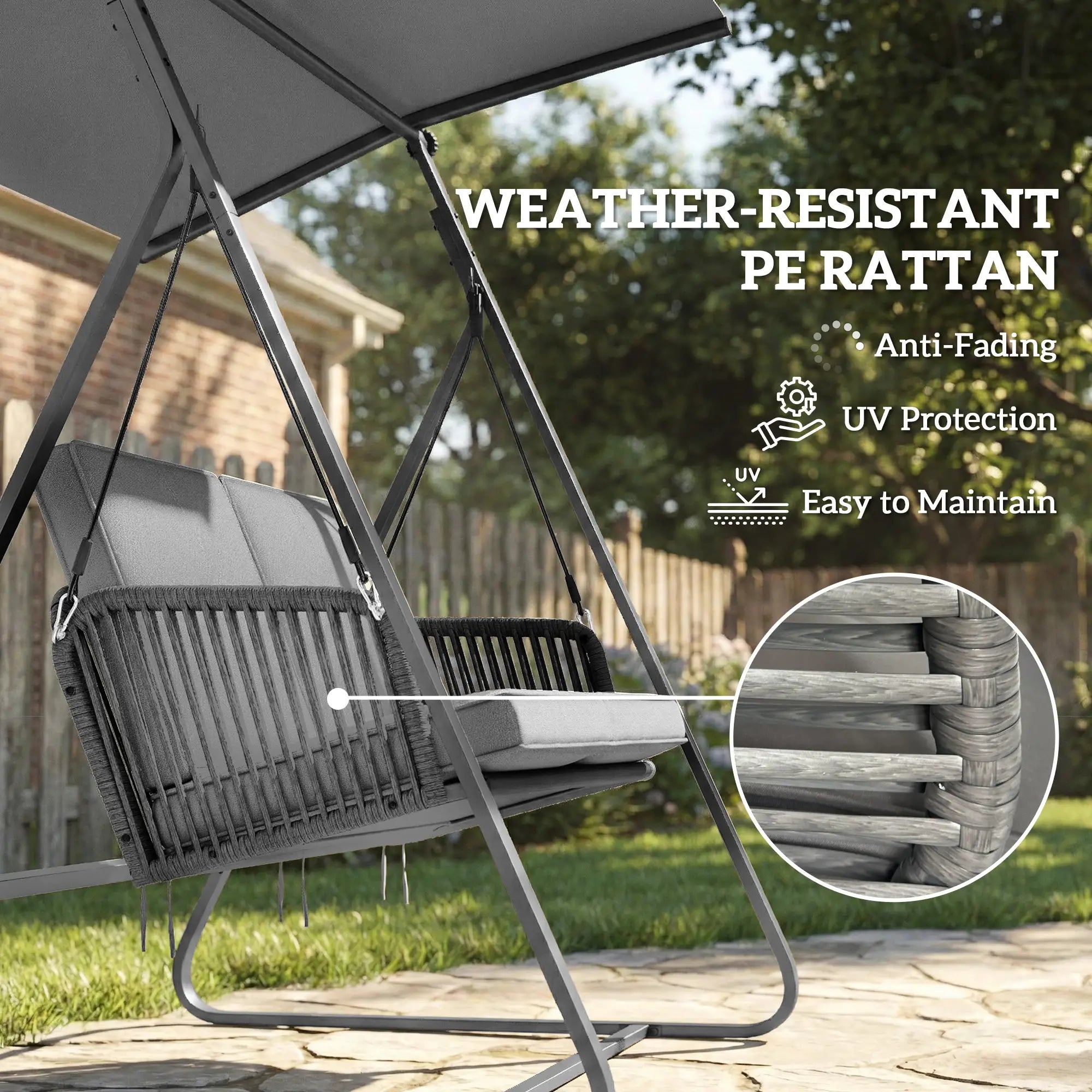 2-Person Outdoor Swing, Adjustable Canopy, Rattan Bench With Cushions Patio Swings with Stand at Gallery Canada