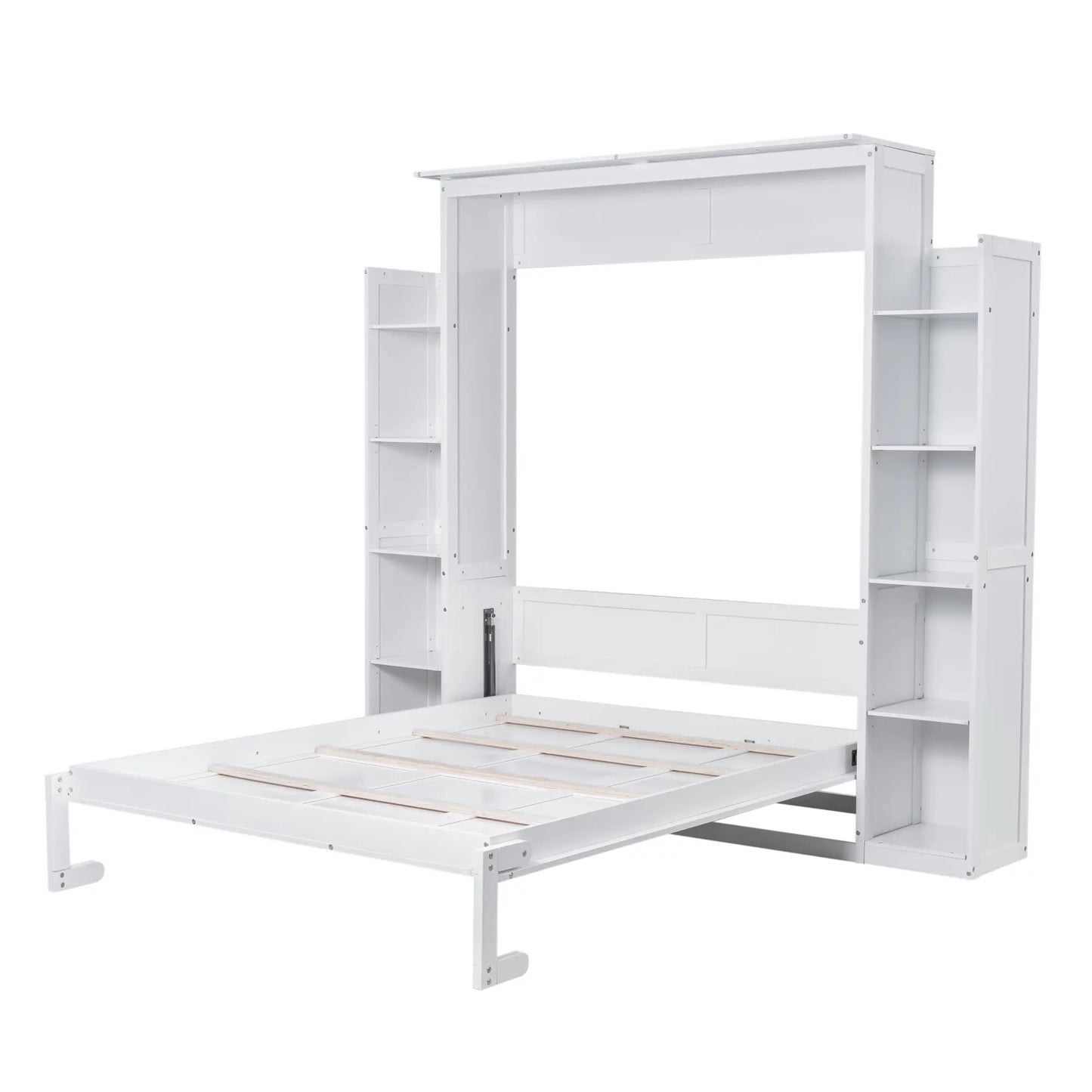 Murphy Bed with Shelves, LED Lights, 97.5" L x 84.5" W x 88.5" H, White Bed Frames at Gallery Canada