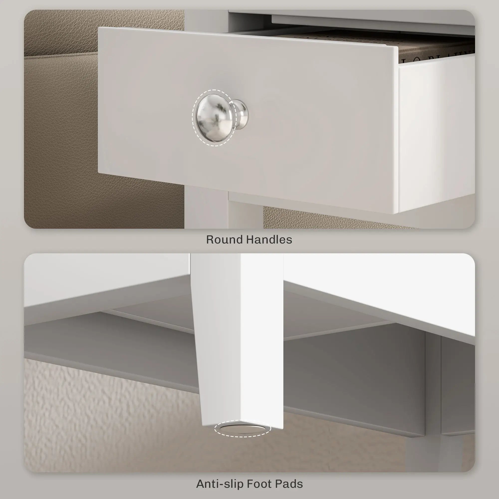 Narrow Side Table, Charging Station, USB Ports, Storage Shelf, Drawers, White Side Tables at Gallery Canada