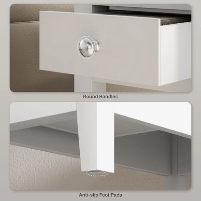 Narrow Side Table, Charging Station, USB Ports, Storage Shelf, Drawers, White Side Tables at Gallery Canada
